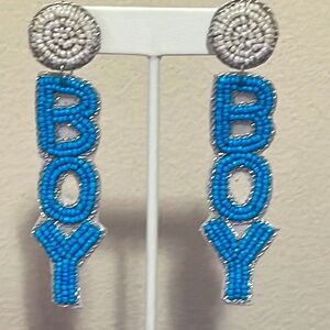 🎉💙 Baby Shower Gender Reveal Blue White Beaded BOY Earrings